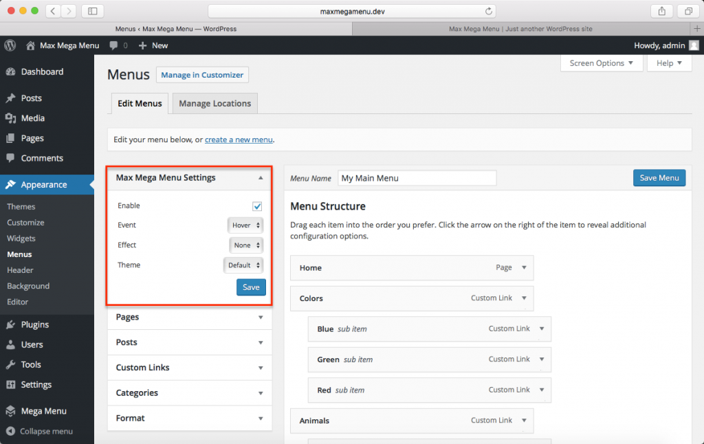 Automatic Integration Max Mega Menu