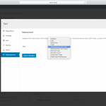 Admin screenshot showing e-commerce replacement option for menu items