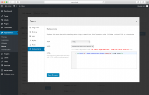 Admin screenshot showing HTML replacement option for menu items