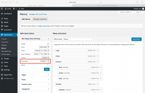 Screenshot showing admin settings for vertical mega menu
