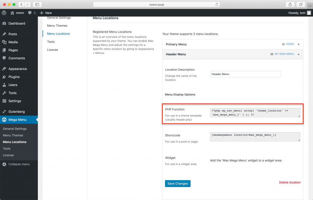 Manual Integration (PHP) – Max Mega Menu