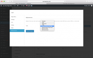 Screenshot of the WooCommerce replacement option in Max Mega Menu