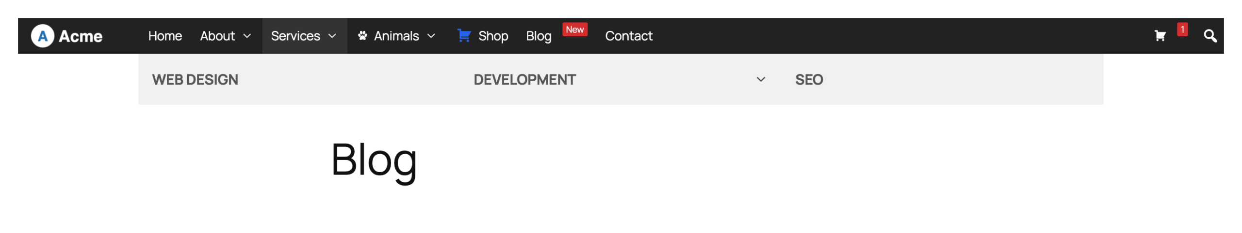 Sub menu at 80% width, centered beneath the menu bar