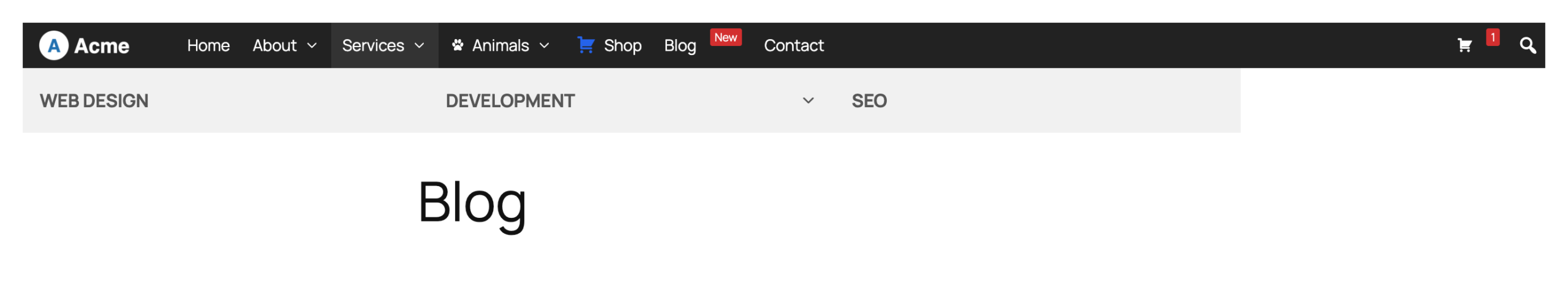 Sub menu at 80% width, aligned to the left of the menu bar