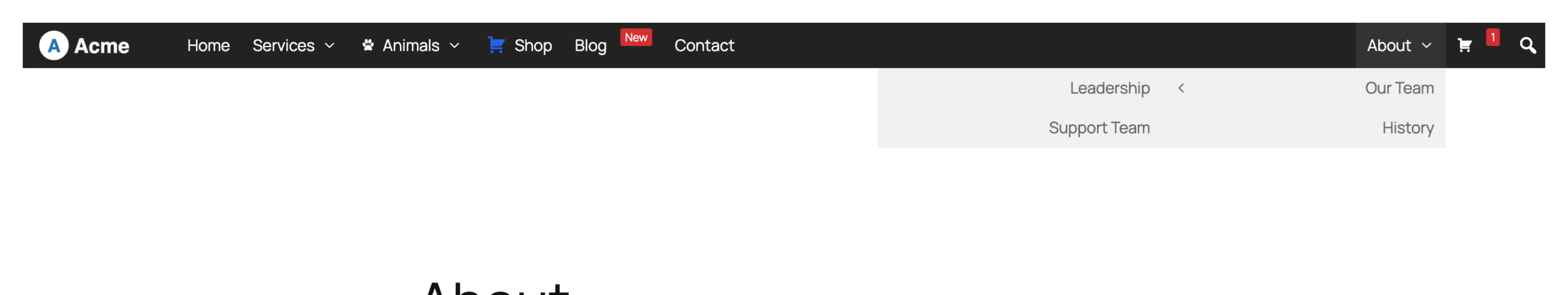 Flyout sub menu aligned to the right edge of the parent item, expanding to the left