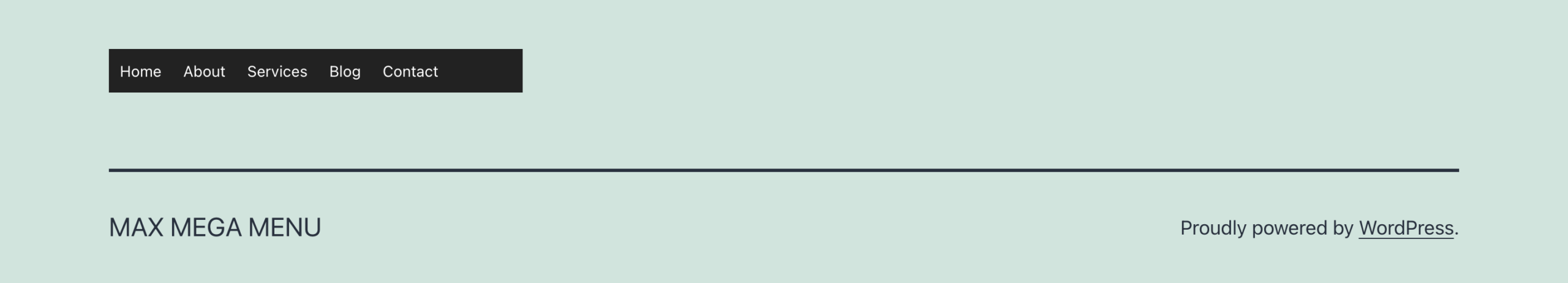 A mega menu displayed in a footer widget area