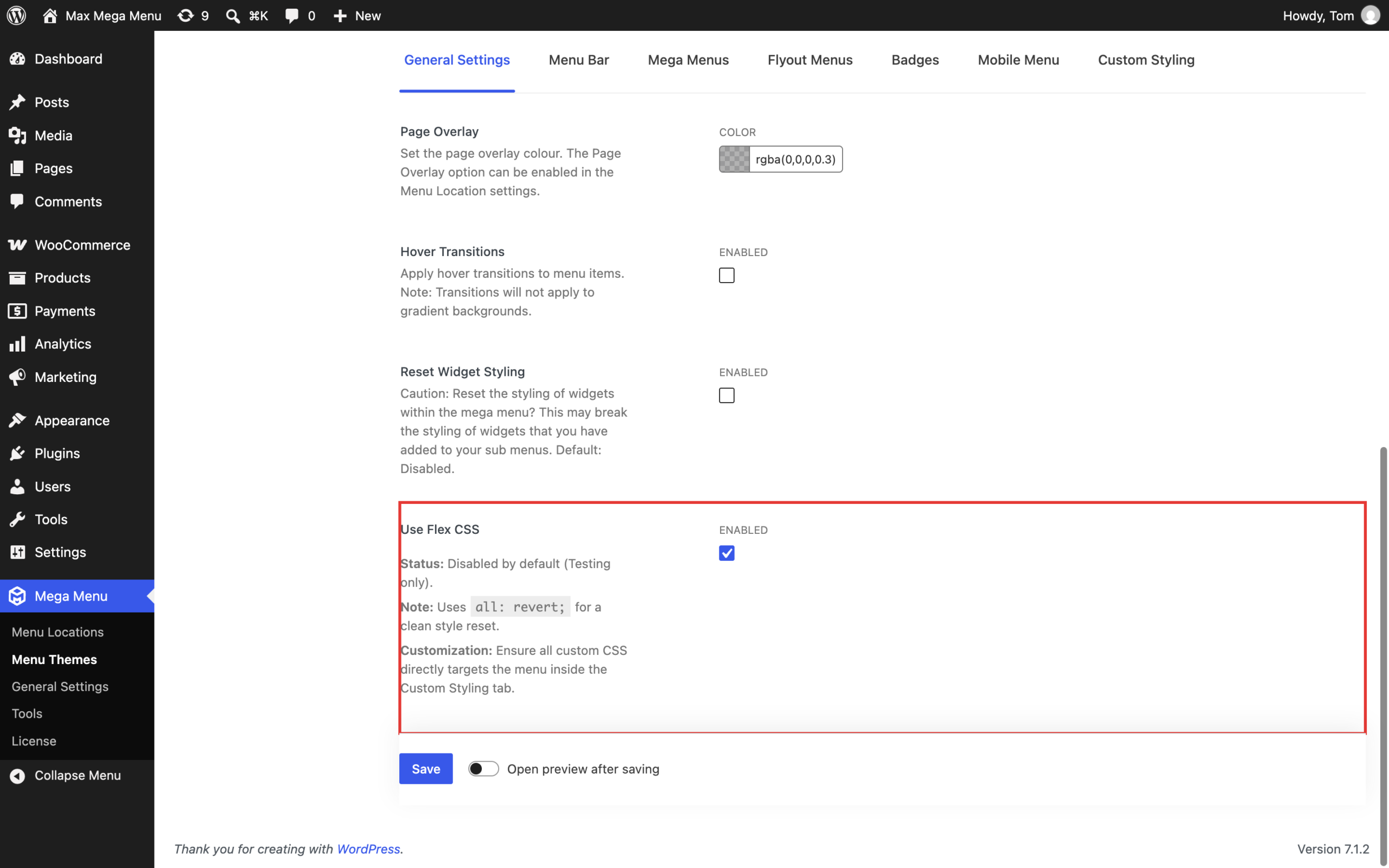 Use Flex CSS option on the General Settings tab of the theme editor