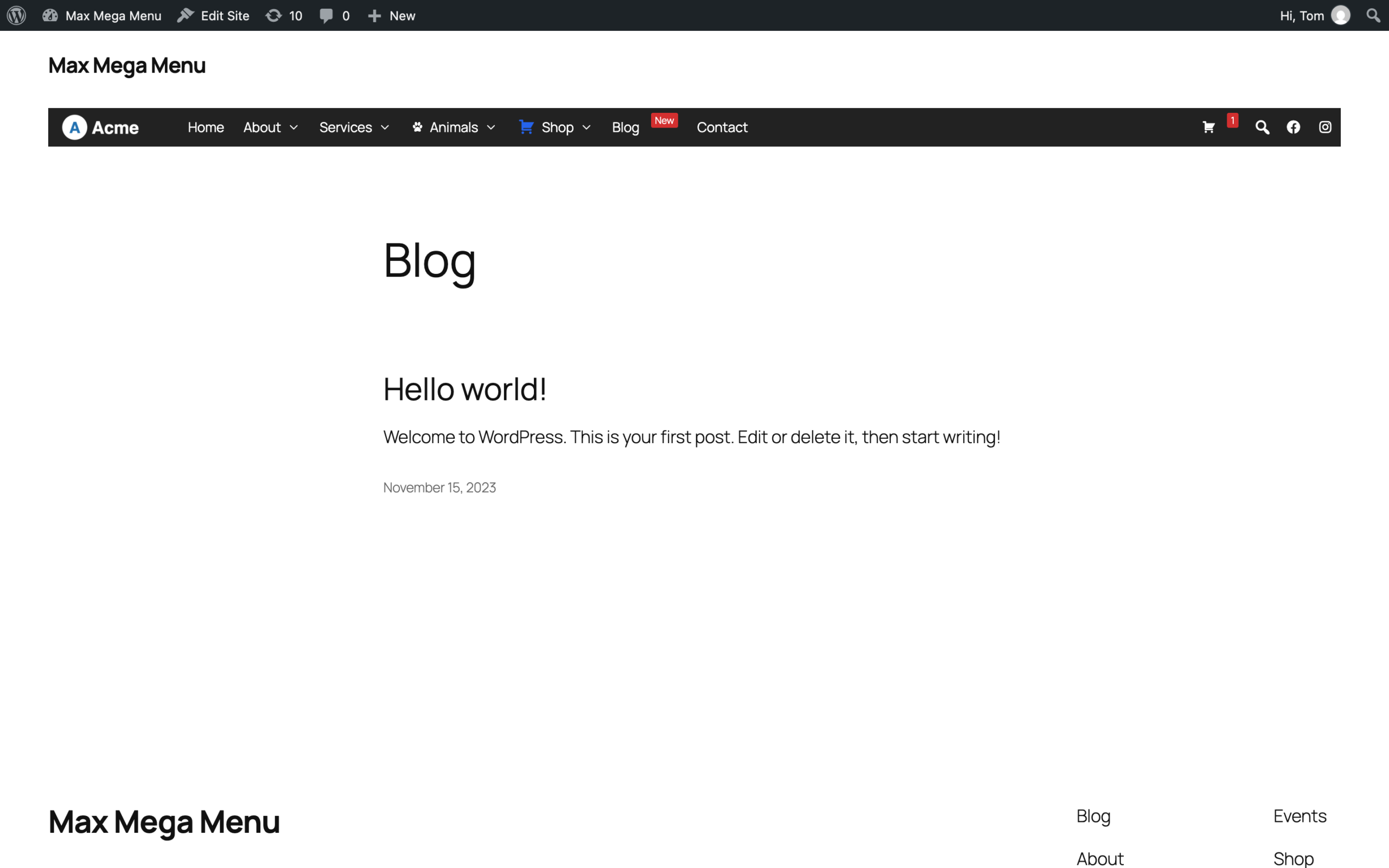 Product categories displayed in a mega menu