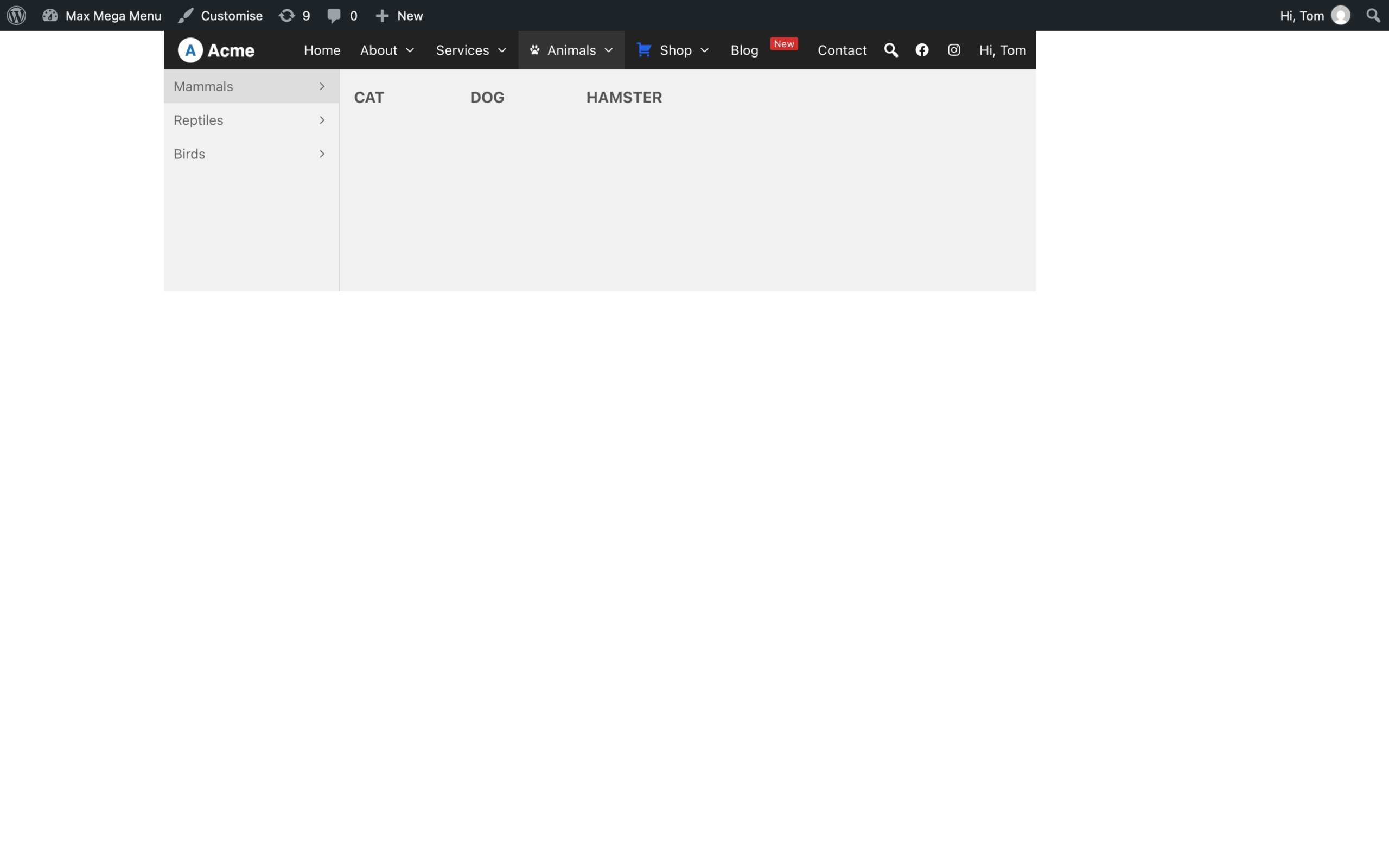Max Mega Menu displayed in a Bricks header