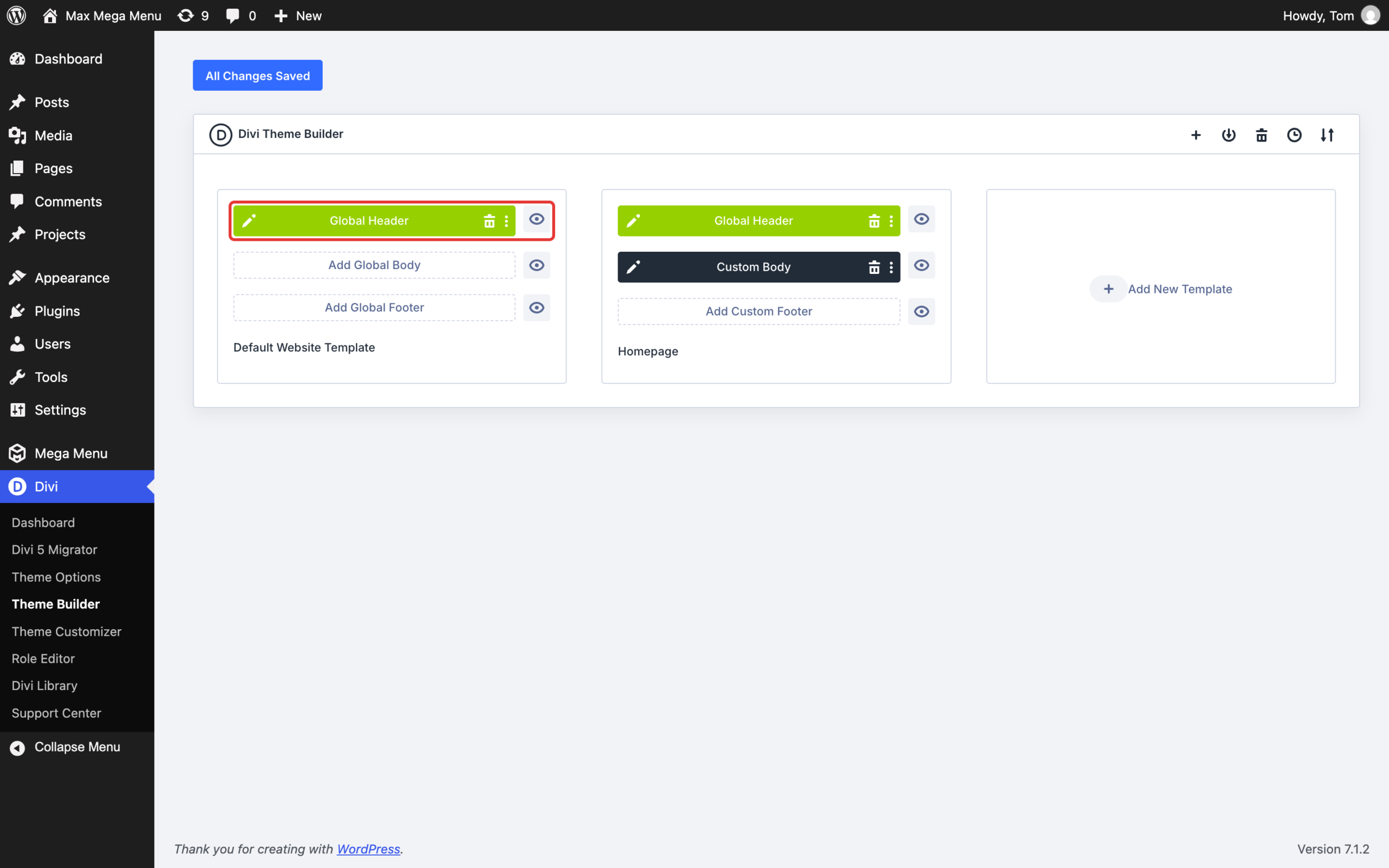 Global Header in the Divi Theme Builder