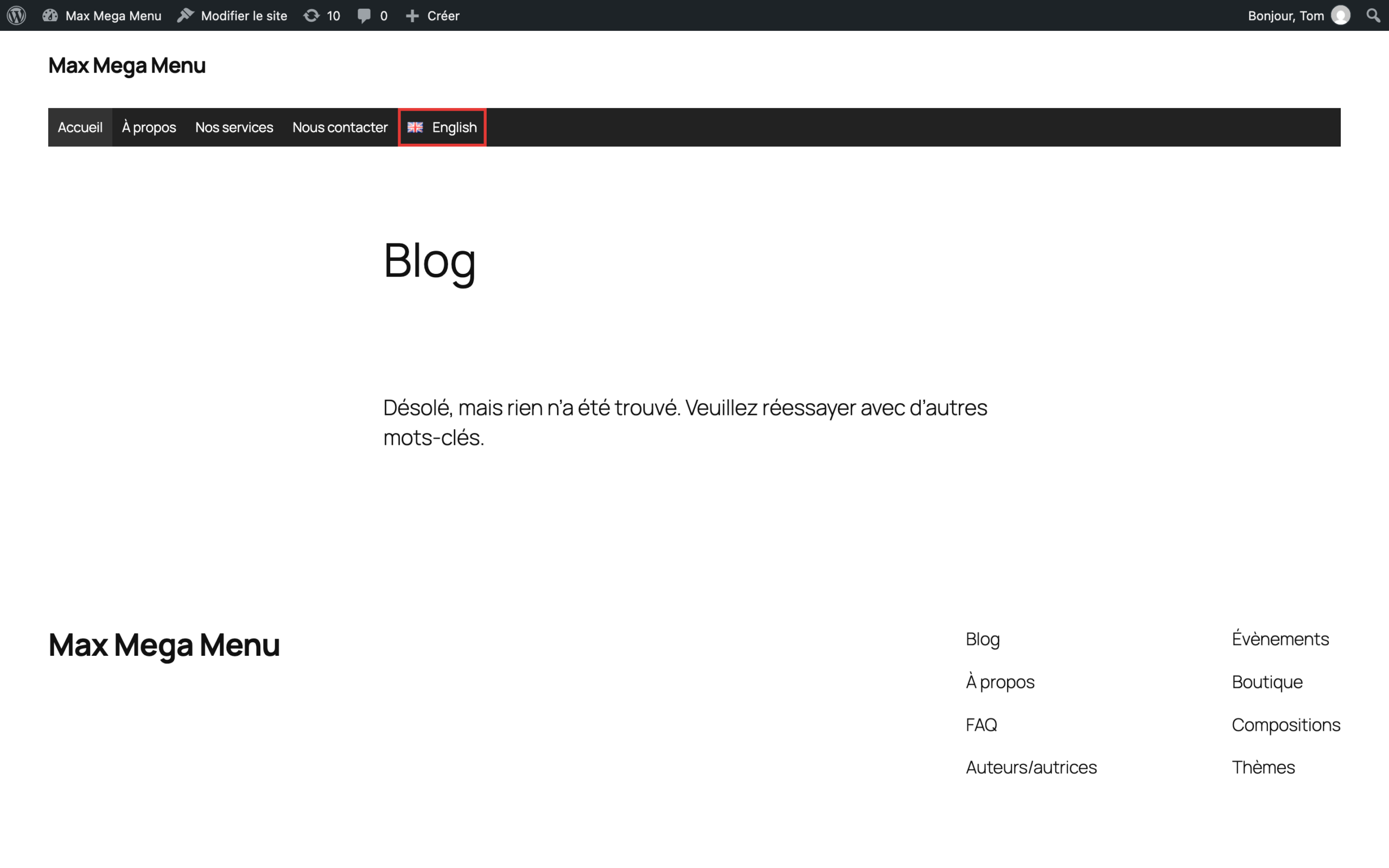 French menu with the English language switcher