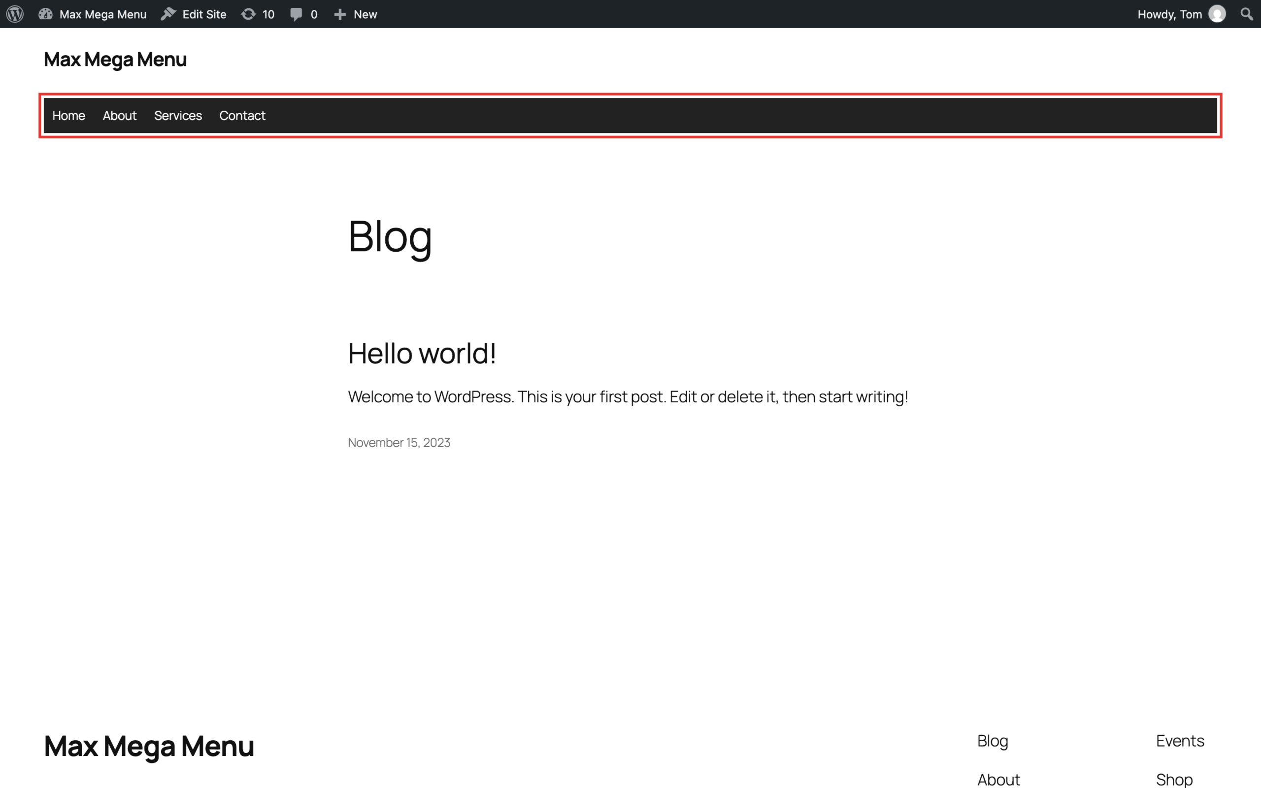 English menu on the front end