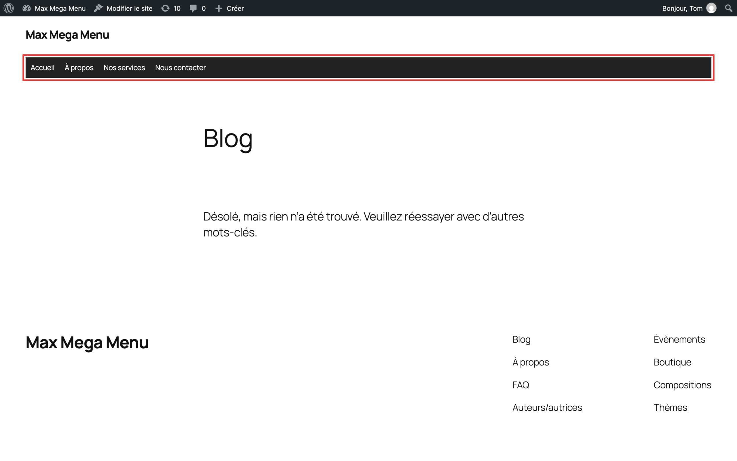 French menu on the front end